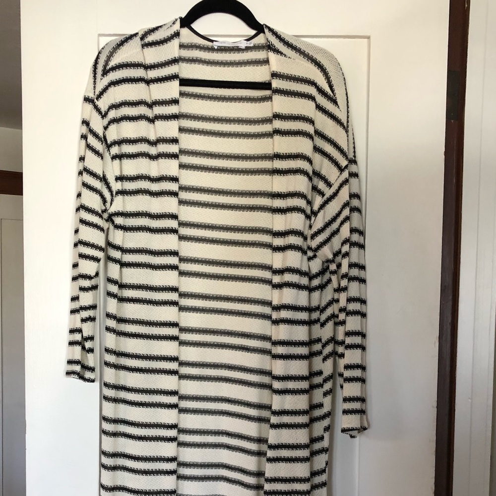 Black and cream woven long duster cardigan XL